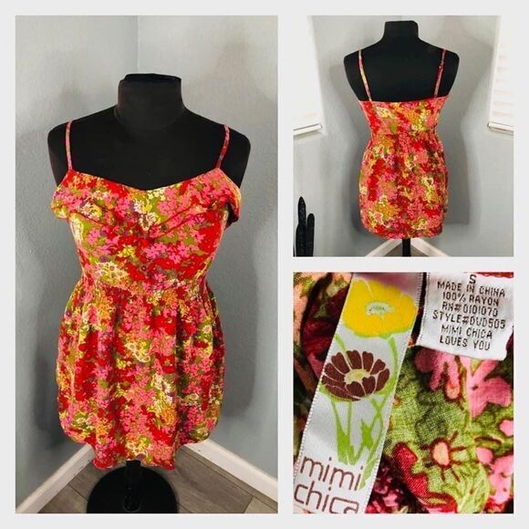 Mimi Chica Dresses & Skirts - Mimi  chica Print Ruffle Tank floral Dress Size S